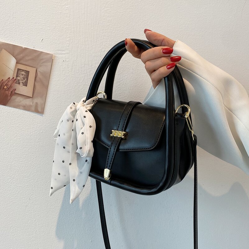 

Scarf Decor Satchel Bag, Black