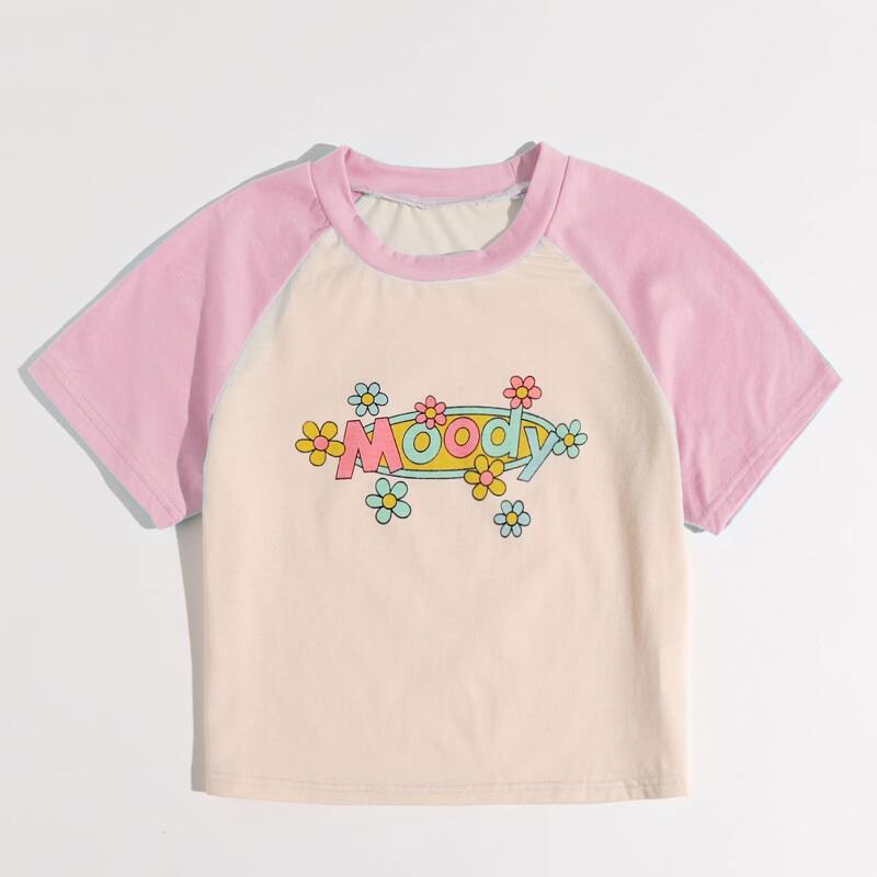 

Letter Floral Colorblock Tee, Multicolor