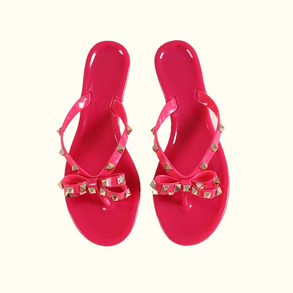 

Studded & Bow Decor Flip Flops, Hot pink