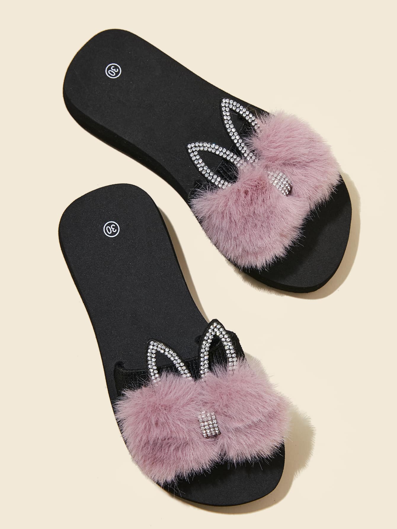 Zapatillas Esponjosas Con Decoración De Pedrería Para Niñas - Rosa - Ver 1