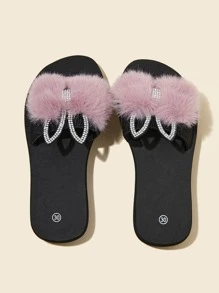 Zapatillas Esponjosas Con Decoración De Pedrería Para Niñas - Rosa - Ver 2