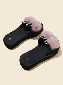 Zapatillas Esponjosas Con Decoración De Pedrería Para Niñas - Rosa - Ver 3