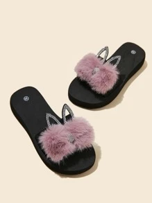 Zapatillas Esponjosas Con Decoración De Pedrería Para Niñas - Rosa - Ver 4