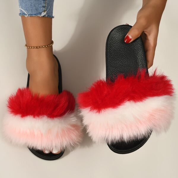 

Two Tone Fluffy Slides, Multicolor