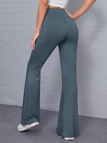 SHEIN Solid High-Rise Flare Trousers - Dark Grey - View 2