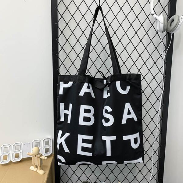 

Letter Graphic Shopper Bag, Black