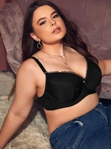 Sujetador ribete con encaje con aro - Negro - Ver 3