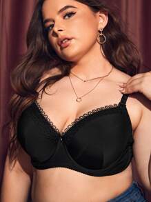 Sujetador ribete con encaje con aro - Negro - Ver 4