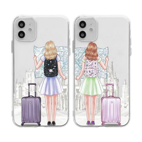 

2pcs Vacation Girl Phone Case, Multicolor