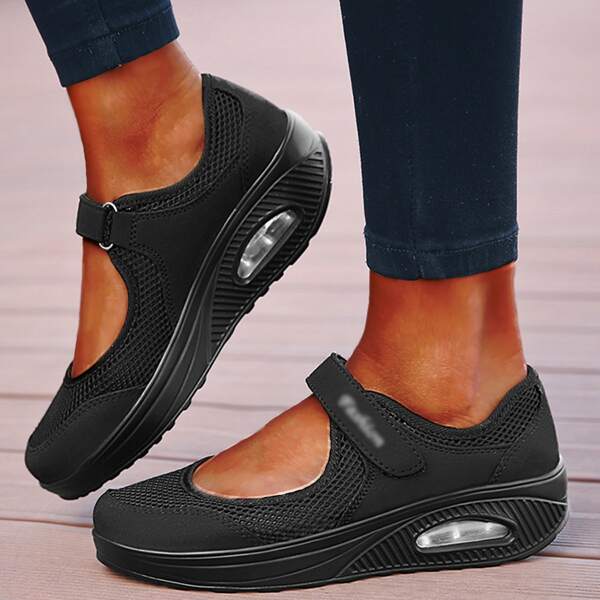 

Minimalist Cut-out Velcro Strap Sneakers, Black