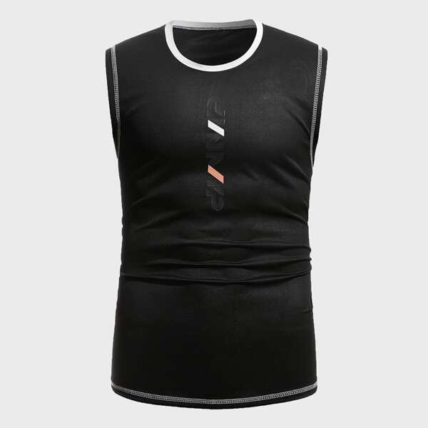 

Men Letter Graphic Contrast Trim Sports Tank Top, Black