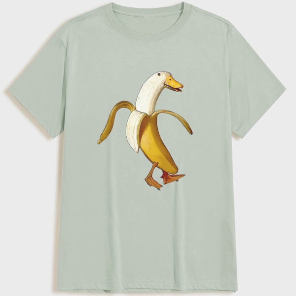 

Men Animal & Fruit Print Tee, Light grey