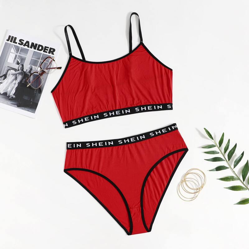 

Plus Letter Tape Lingerie Set, Red