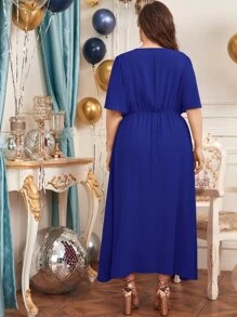 SHEIN Clasi 大碼飛袖水鑽肩連衣裙 - 寶藍色 - 查看 2