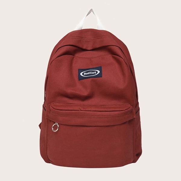 

Letter Patch Pocket Front Backpack, Red