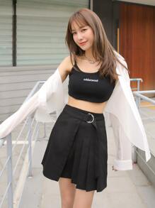 DAZY 素色百褶迷你半身裙 - 黑色 - 查看 1