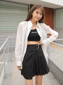 DAZY 素色百褶迷你半身裙 - 黑色 - 查看 4