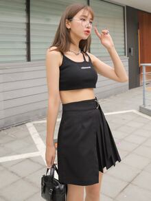 DAZY 素色百褶迷你半身裙 - 黑色 - 查看 5