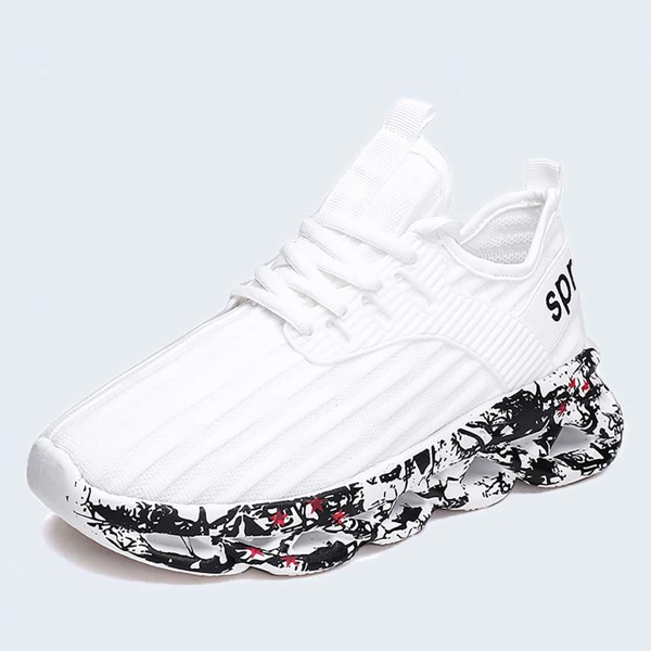 

Men Lace Up Decor Knit Sneakers, White