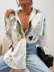 Aveloria Camisa con estampado de figura largo - Blanco - Ver 1