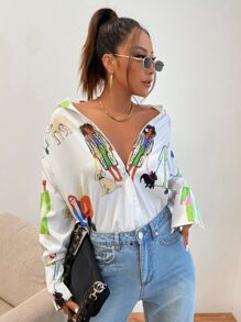 Aveloria Camisa con estampado de figura largo - Blanco - Ver 3