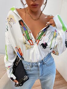 Aveloria Camisa con estampado de figura largo - Blanco - Ver 4