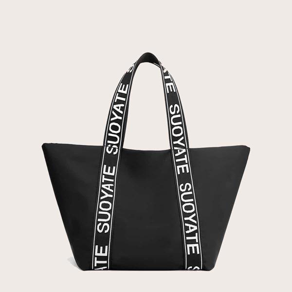 

Men Letter Graphic Tote Bag, Black