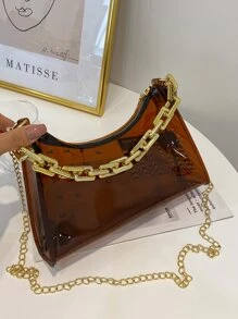 Bolso satchel impermeable con cadena transparente de moda - Café integral - Ver 1