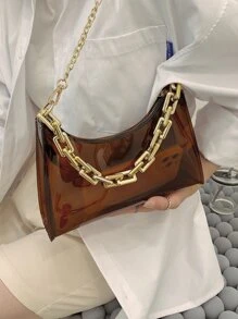 Bolso satchel impermeable con cadena transparente de moda - Café integral - Ver 2