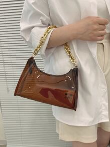Bolso satchel impermeable con cadena transparente de moda - Café integral - Ver 3