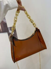 Bolso satchel impermeable con cadena transparente de moda - Café integral - Ver 4
