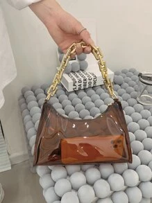 Bolso satchel impermeable con cadena transparente de moda - Café integral - Ver 5