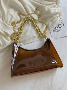 Bolso satchel impermeable con cadena transparente de moda - Café integral - Ver 6