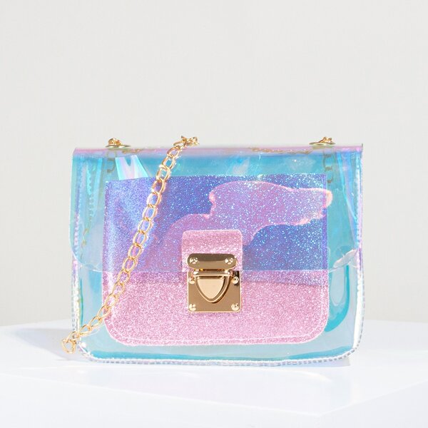 

Holographic Glitter Decor Chain Bag, Pink