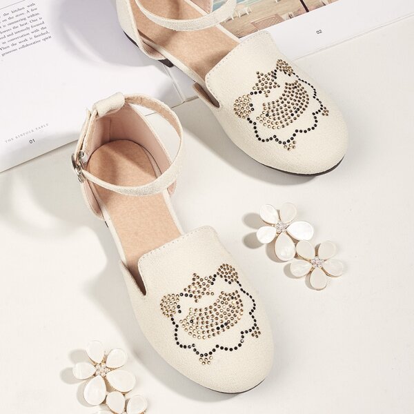 

Girls Rhinestone Detail Flats, Beige