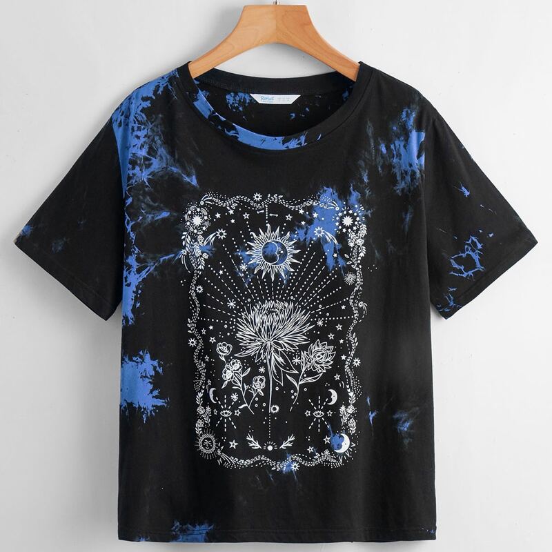 

Sun & Moon Graphic Tie Dye Tee, Multicolor