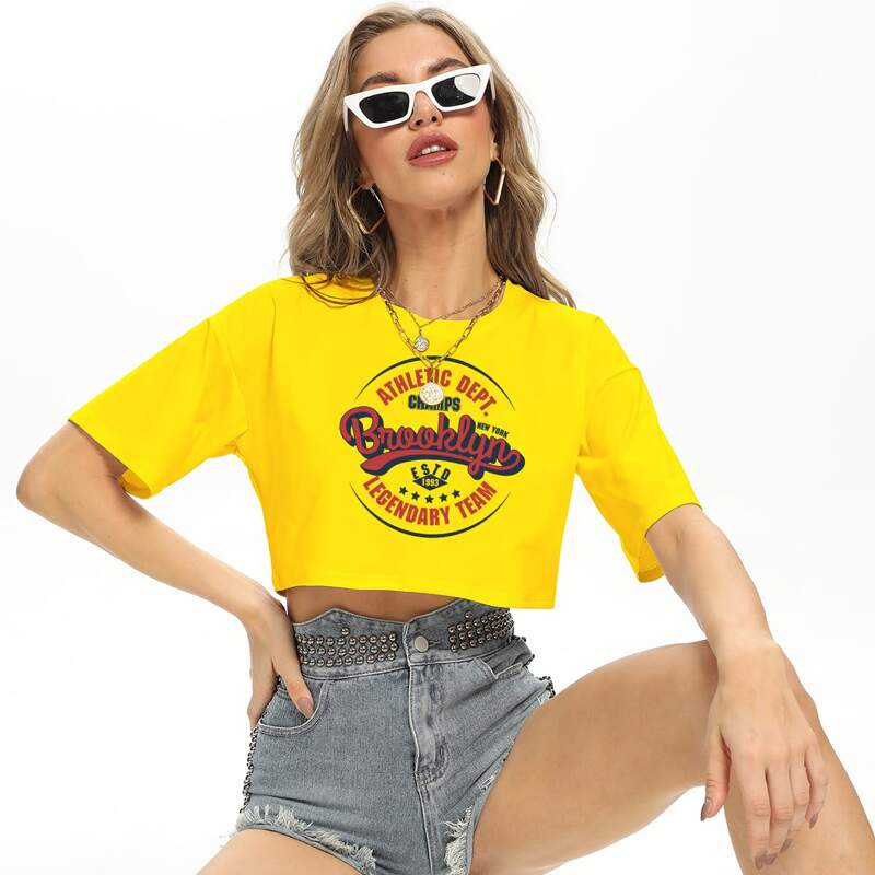 

Drop Shoulder Letter Graphic Crop Tee, Yellow