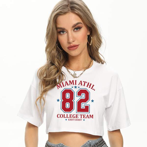

Drop Shoulder Letter Graphic Crop Tee, White