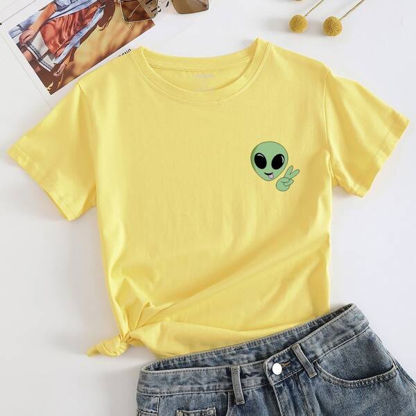 

Alien Print Short Sleeve Tee, Yellow