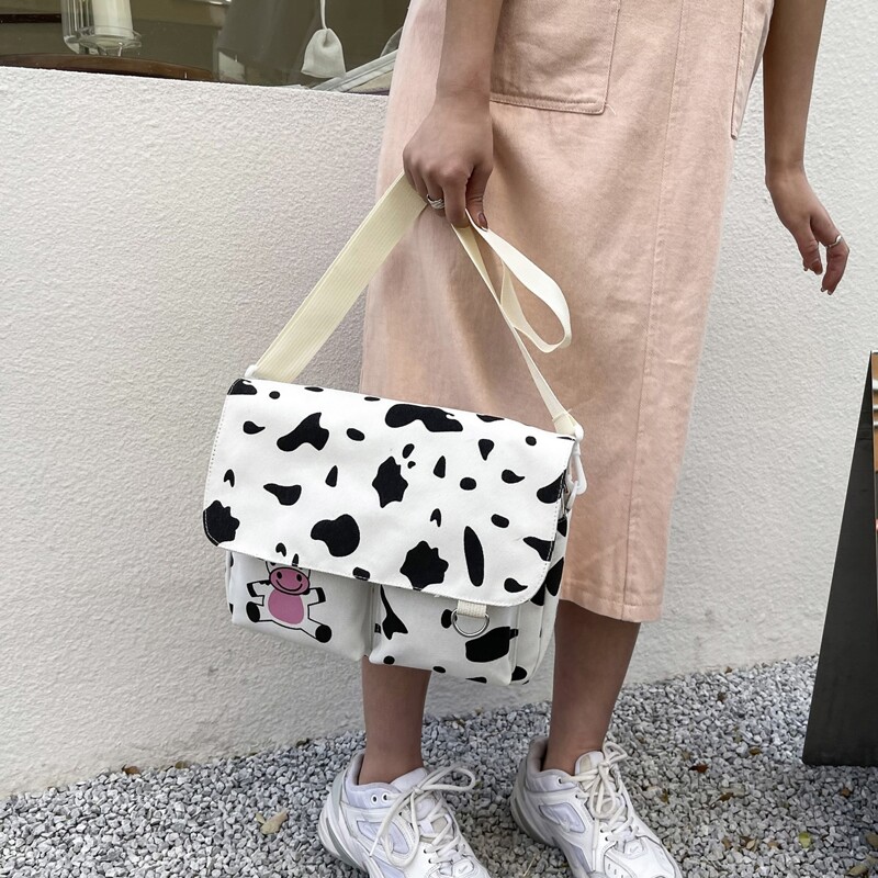

Cow Print Crossbody Bag, Black and white
