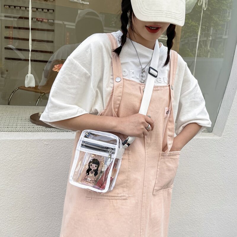 

Cartoon Figure Clear Crossbody Bag, White