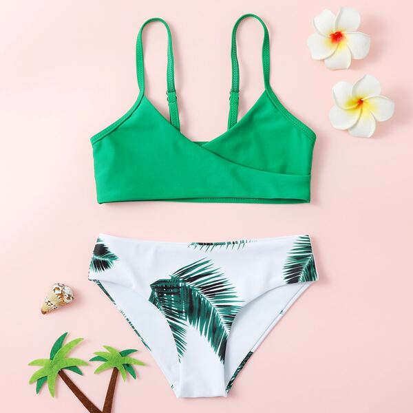 

Toddler Girls Tropical Print Bikini Swimsuit, Green