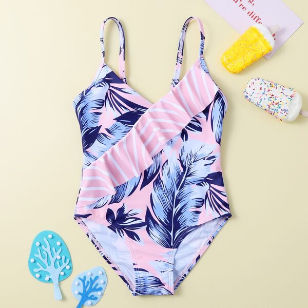 

Toddler Girls Tropical Print Ruffle One Piece Swimsuit, Multicolor