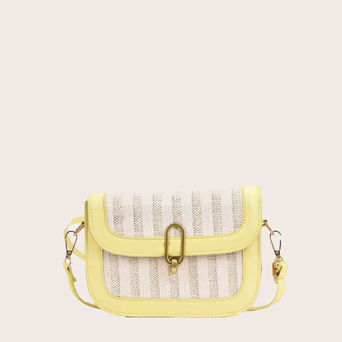

Contrast Binding Straw Crossbody Bag, Beige