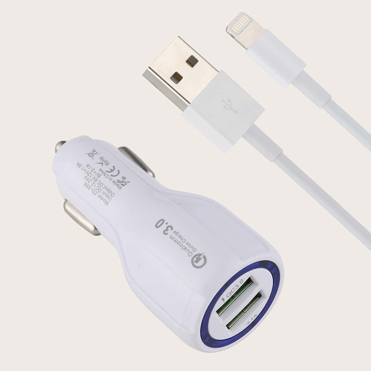 

Two-USB Car Charger, White