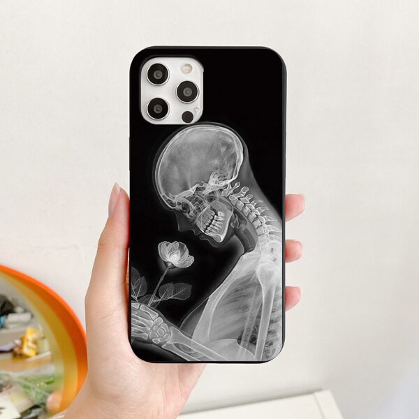 

Skull & Rose Pattern Phone Case, Black and white
