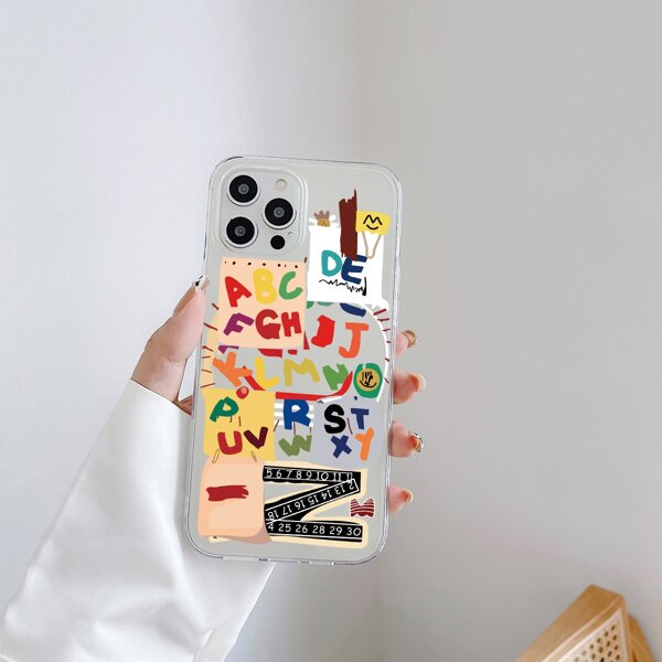 

Letter Graphic Clear Phone Case, Multicolor