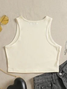 Camiseta Sin Mangas Con Estampado De Oso - Beis - Ver 2