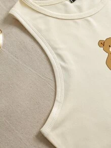 Camiseta Sin Mangas Con Estampado De Oso - Beis - Ver 5