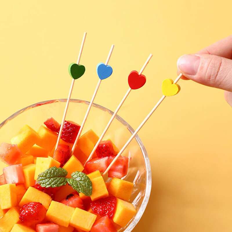

50pcs Random Heart Bamboo Stick, Multicolor